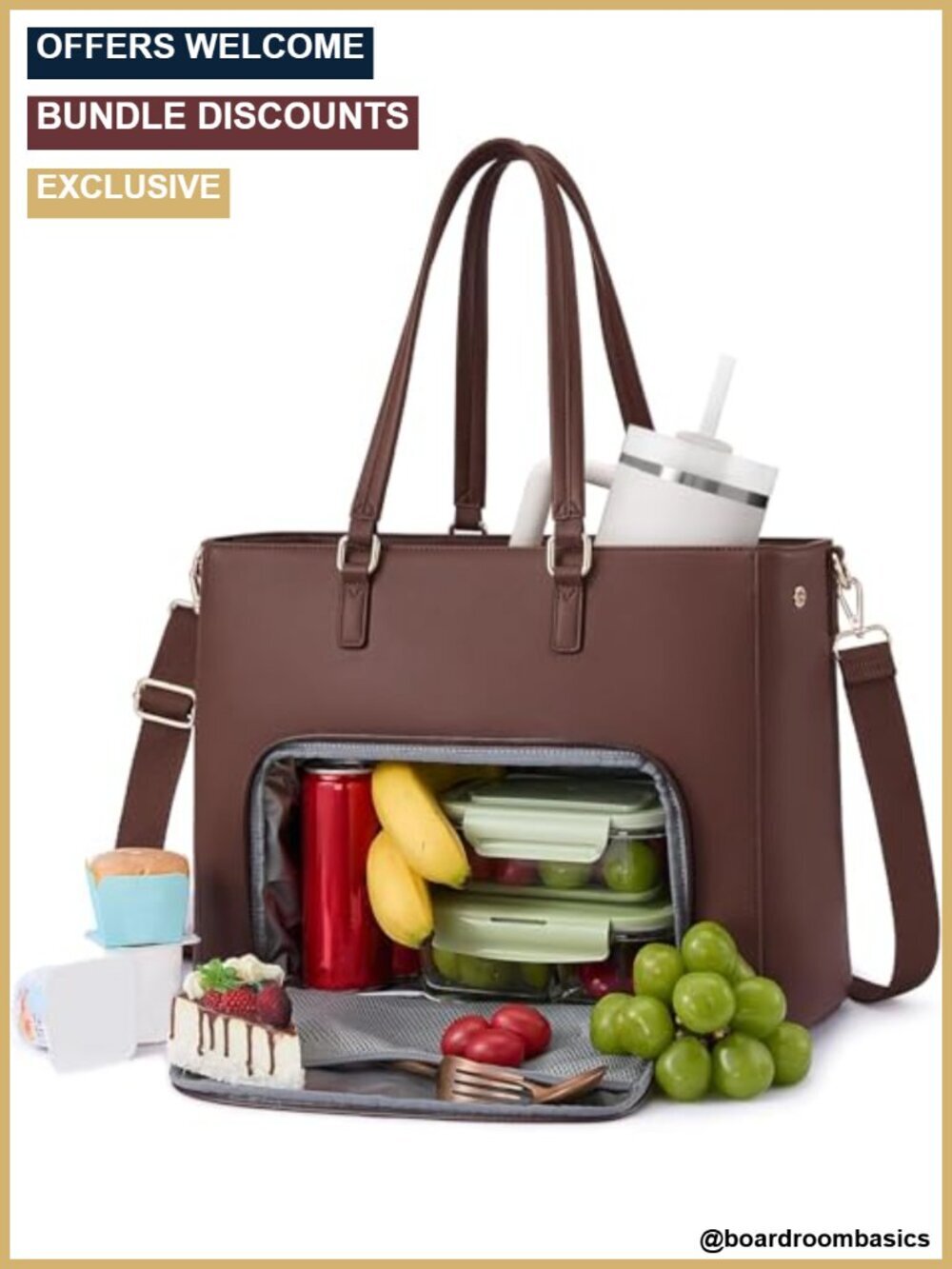 3-in-1 Lunch Tote Bag with Leakproof Cooler, Laptop Bag, Cup Holder